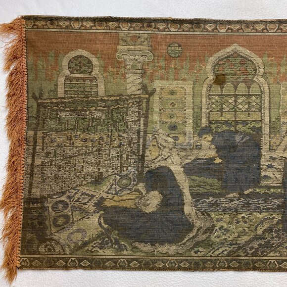 VINTAGE Tapestry Wall Hanging Arabian Nights Middle East Village Fringe - Picture 12 of 12